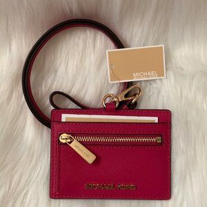 MICHAEL KORS East West ID Card Case Lanyard in Carmine Pink